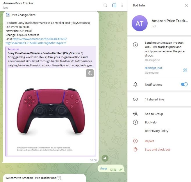 Amazon Price Tracker bot and product history