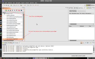 Screenshot to show how to debug android widgets in eclipse
